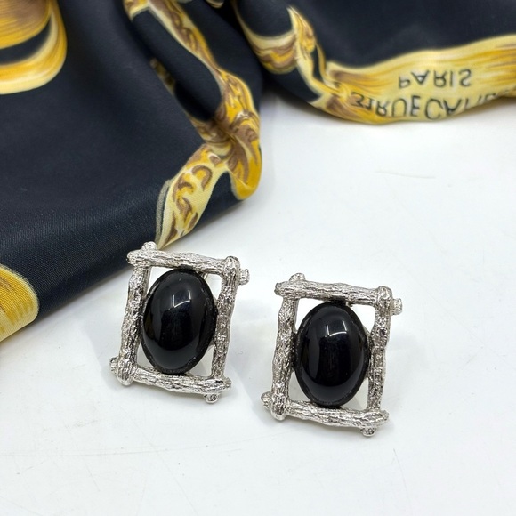 Vintage Other - Vintage 70’s silver faux bois and onyx cuff links